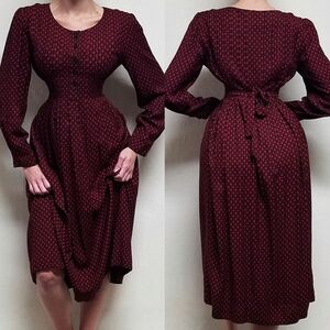 VINTAGE 80s Sarah Elizabeth Red Floral Print Pleated Princess Cut Midi Dress 6
